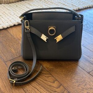 Parisa Wang Madison Gray Leather Top-Handle Satchel with Gold Hardware